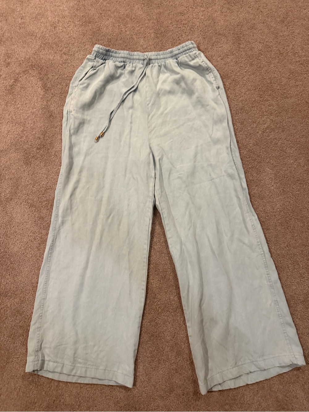 Allie Rose Light Blue Wide Leg Pull-On Drawstring Pants Medium